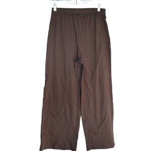 Roaman’s brown jersey knit pull on wide leg pants size 12 Short